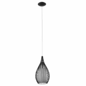 Image of Eglo Teardrop Shaped Single Pendant In Black Steel And White Glass