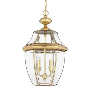 Image of 2 Light Large Outdoor Ceiling Chain Lantern Polished Brass, E14