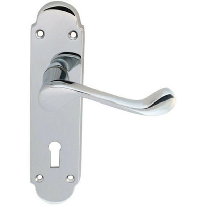 Image of Loops PAIR Victorian Upturned Handle on Lock Backplate 170 x 42mm Polished Chrome Multi