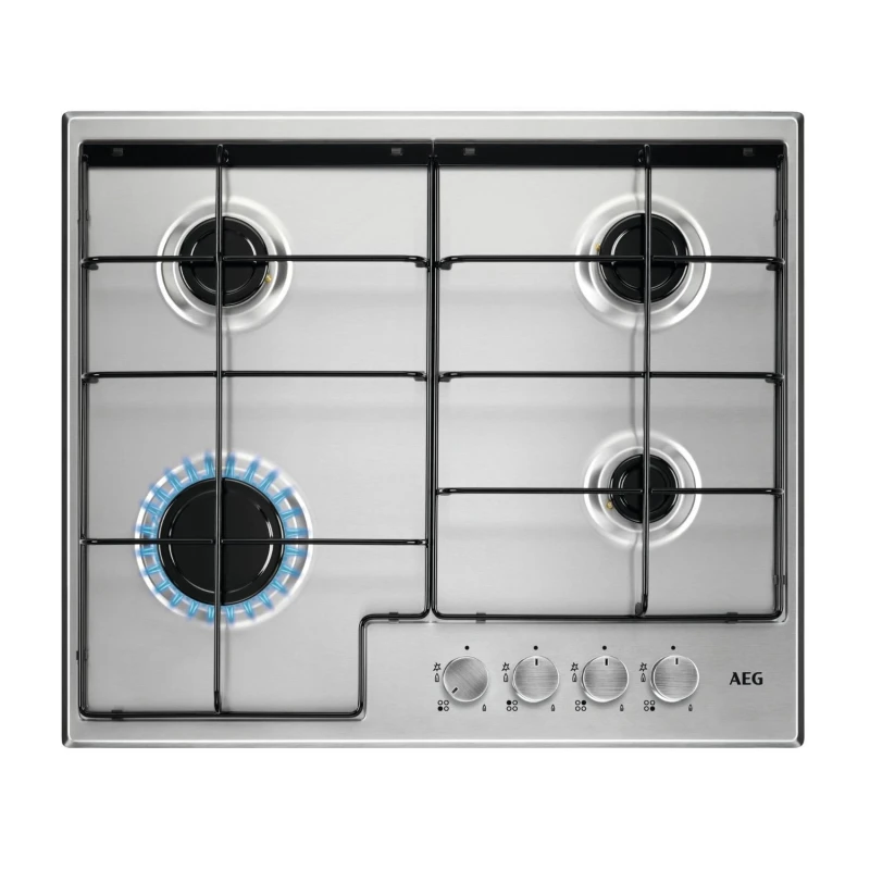 Image of AEG HGX6400SM 60cm 4 Burner Gas Hob with Wok Burner -Stainless Steel 949641063 Stainless steel