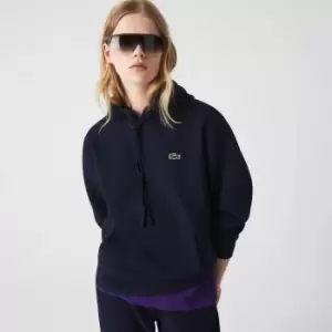 Image of Lacoste Womens Loose Fit Cotton Blend Hoodie Size 6 Navy Blue