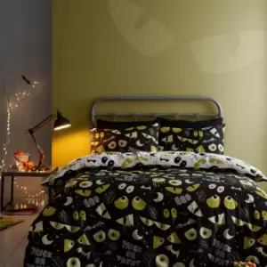 Image of Halloween Trick Or Treat Glow In The Dark Duvet Cover Set, Black, Single - Bedlam