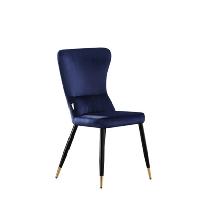 Image of Life Interiors Single Blue/gold New York Modern Velvet Dining Chair With High Back, Black Metal Legs, And Gold Tips