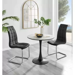 Image of Furniture Box Elina White Marble Effect Round Dining Table and 2 Black Murano Chairs