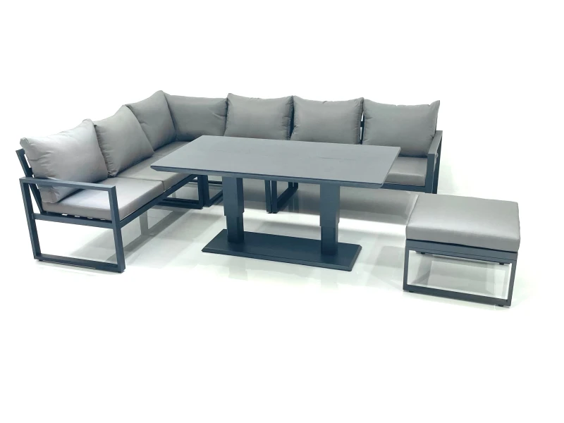 Image of Fimous Aluminum Outdoor Garden Furniture Set Corner Sofa Big Footstool Adjustable Rising Lifting Dining Table Sets Dark Grey Dark Grey Unisex