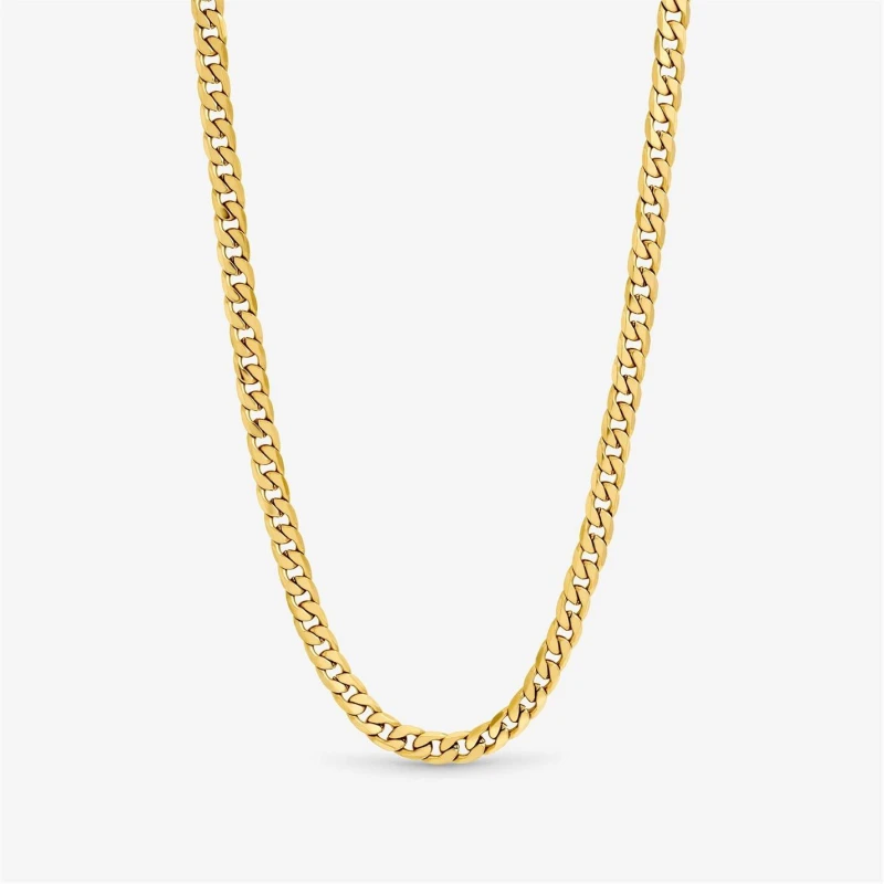 Image of Inicio Mens Waterproof Curb Chain Necklace - Gift Pouch Gold male One Size