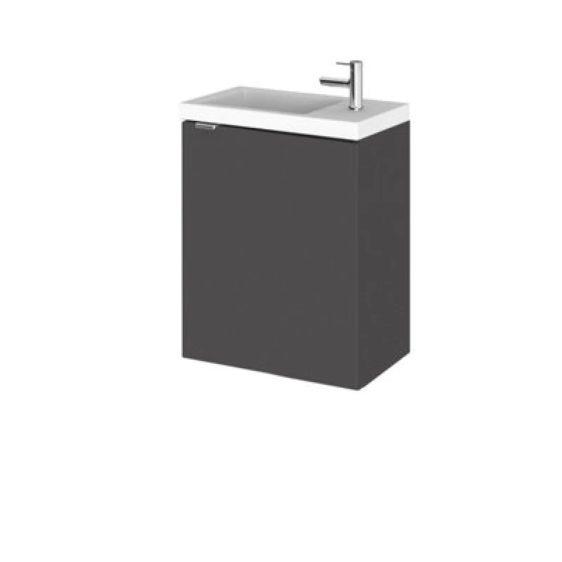 Image of Hudson Reed Fusion Wall Hung 1 Door Vanity Unit & Polymarble Basin Compact, Stylish Sink Vanity Unit, Gloss Grey, 400mm