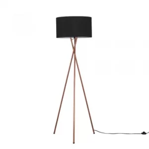 Image of Camden Copper Tripod Floor Lamp with XL Black Reni Shade