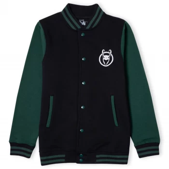 Image of Marvel Loki Logo Unisex Varsity Jacket - Black/Green - M