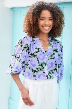 Image of Petal ¾ Sleeve Printed Chiffon Blouse