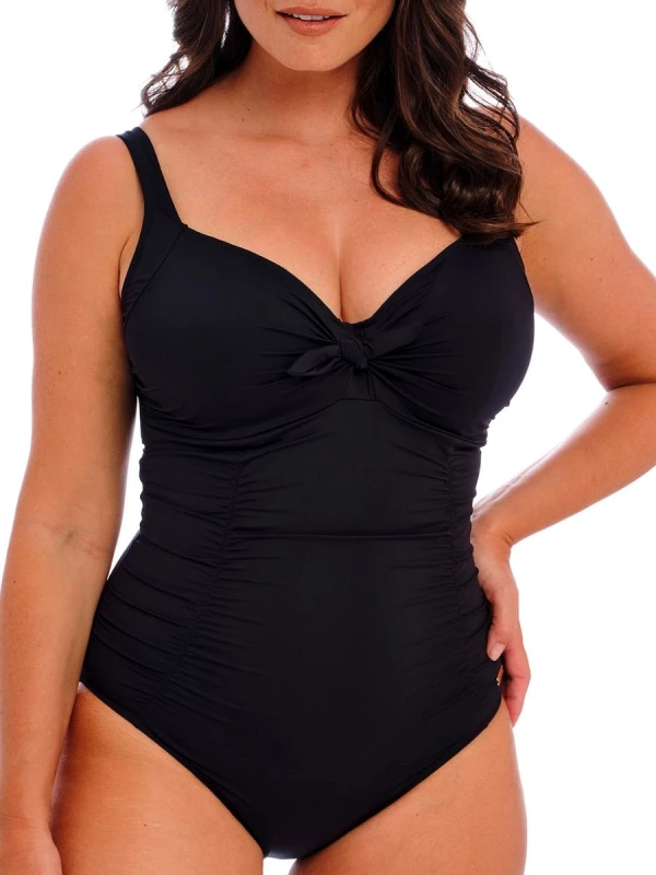 Image of Fantasie Womens Merissa Tie Front Swimsuit in Black Size: 36D Black Female 36D
