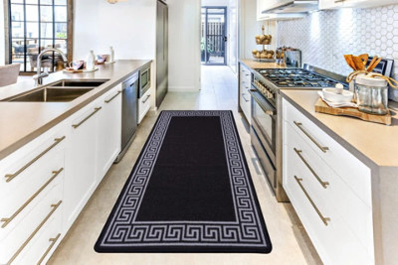 Image of Smart Living Smart Living Greekey Heavy Duty Machine Washable Hallway Kitchen Non Slip Door Mat in Black Size: 67cm x 220cm Black 67cm x 220cm Unise