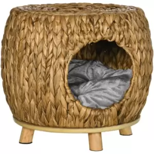 Image of PawHut Rattan Cat House Stool for Rest w/ Soft Cushion 44 x 43 x 41cm - Brown