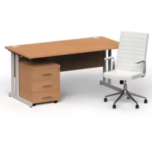 Image of Impulse 1600/800 Silver Cant Desk Oak + 3 Dr Mobile Ped & Ezra White