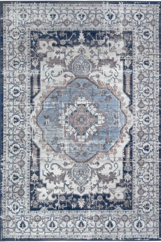 Image of THE RUGS Montana Medallion Navy & Cream Living Room Area Rug 4040 Size: 200cm x 290cm Navy Unisex 200cm x 290 cm