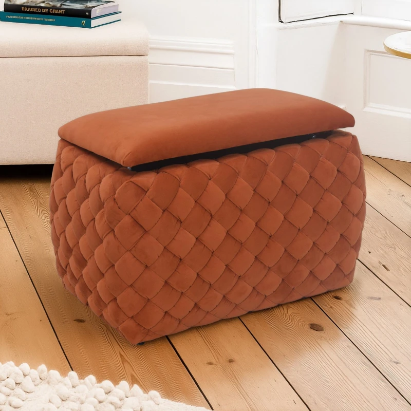 Image of Artemis Home Plumeo Velvet Storage Ottoman in Orange Orange Unisex