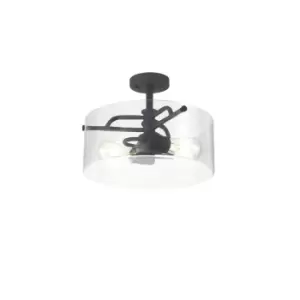 Image of Clarence Semi Flush Ceiling Lamp, 2 Light E27, Anthracite, Clear Glass