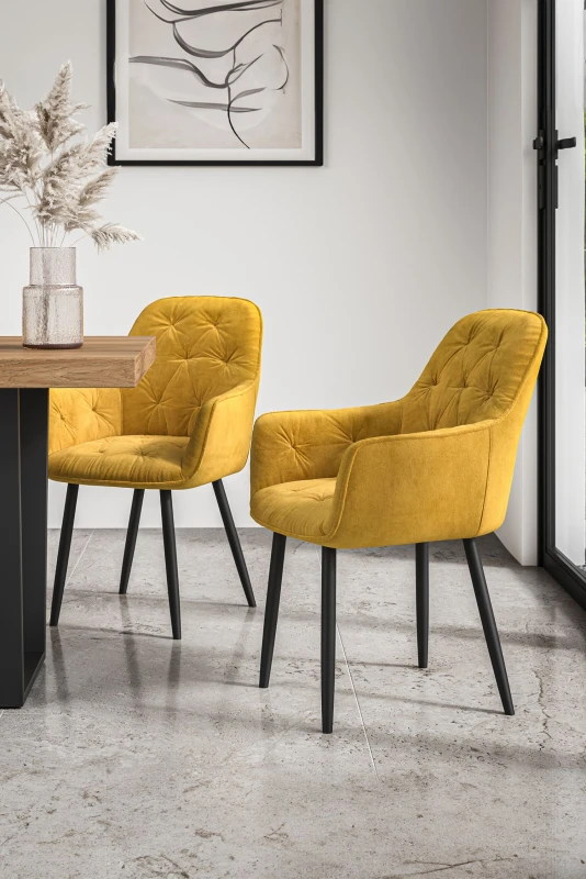 Image of More4Homes Set Of 2 Anika Modern Velvet Dining Chair Padded Seat Metal Legs Kitchen (Mustard)