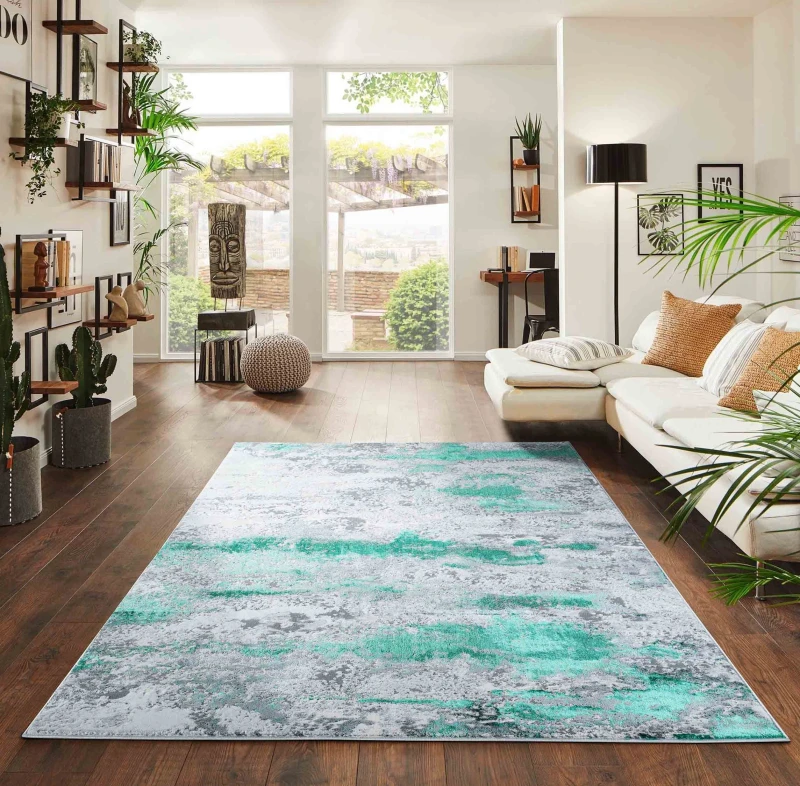 Image of Onyx Modern Grunge Sprayed Abstract Area Rugs Aqua 160X230 Cm