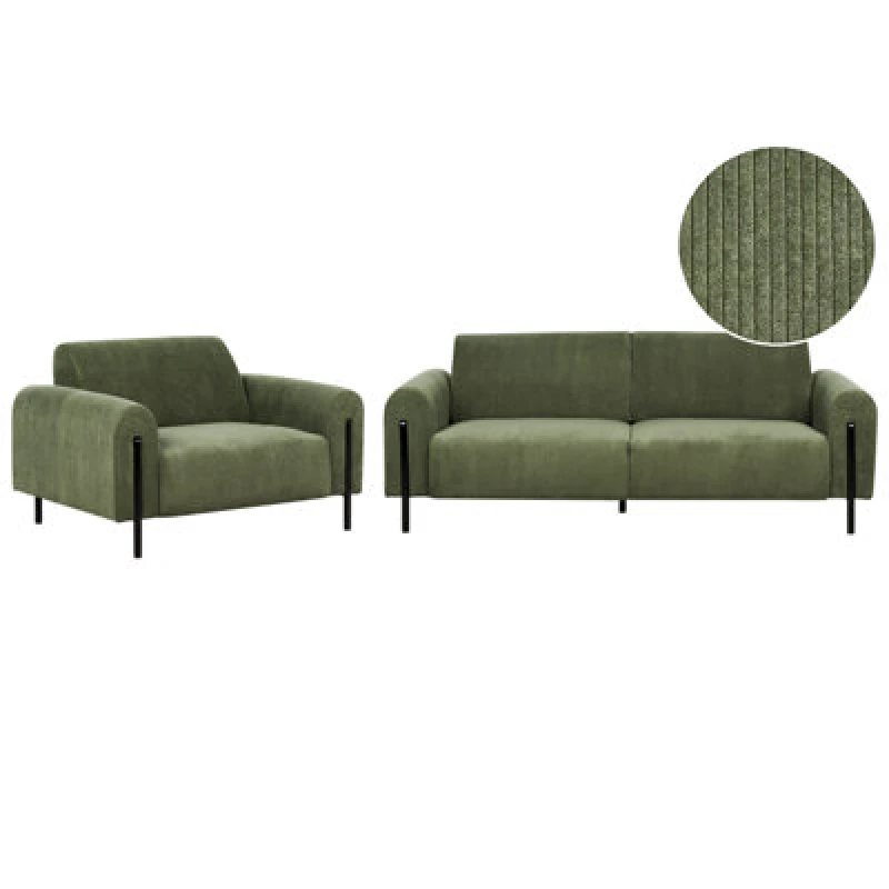 Image of Beliani Living Room Set 4 Seater Askim Corduroy Olive Green