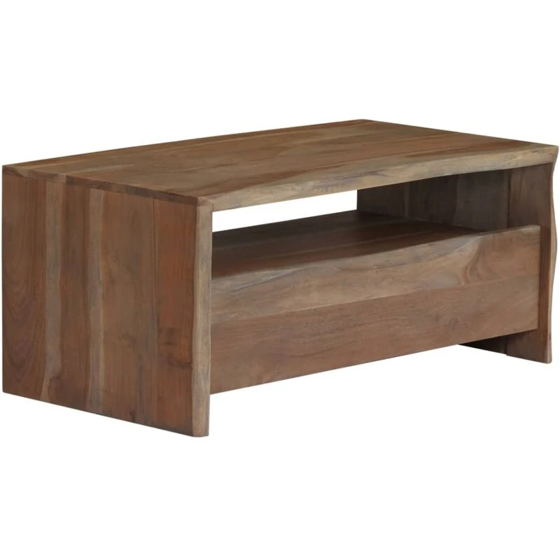 Image of vidaXL Solid Acacia Wood Coffee Table Live Edges 90x50x40cm Grey Furniture