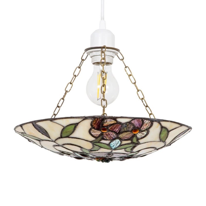 Image of Happy Homewares Beautiful Stained Glass Tiffany Pendant Lamp Shade with Forest Green Leaves Multicolor Unisex