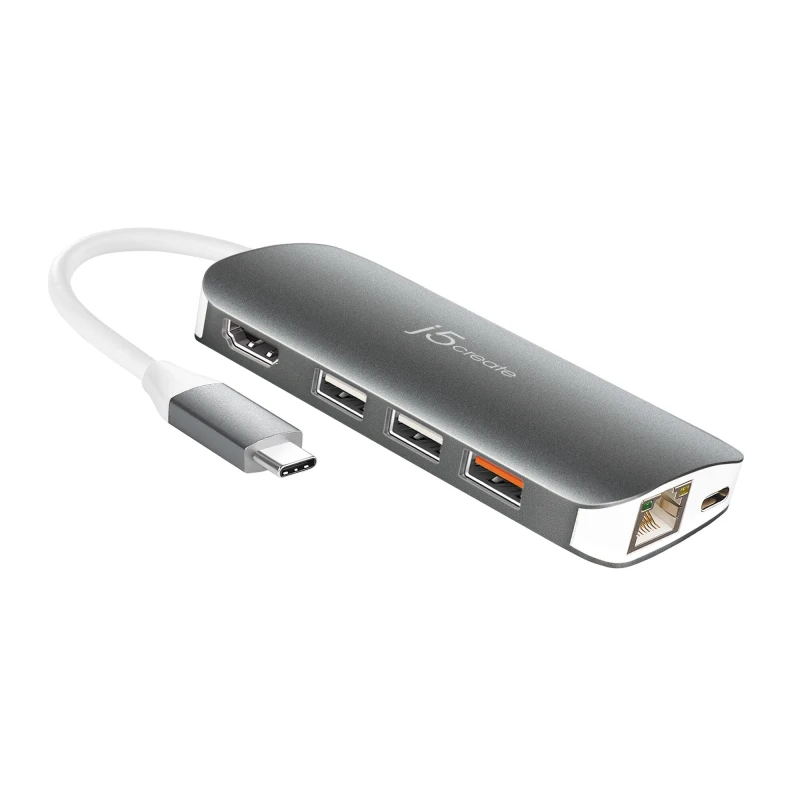 Image of j5 create j5create JCD383 USB-C 9-in-1 Multi Adapter, Silver and White JCD383-N