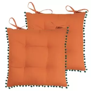 Image of Furn. Aruba Pintuck Polyester Filled Seat Pads With Ties (Pack Of 2) Cotton Jaffa / Teal
