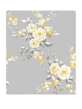 Image of Catherine Lansfield Canterbury Floral Wallpaper In Grey Ochre
