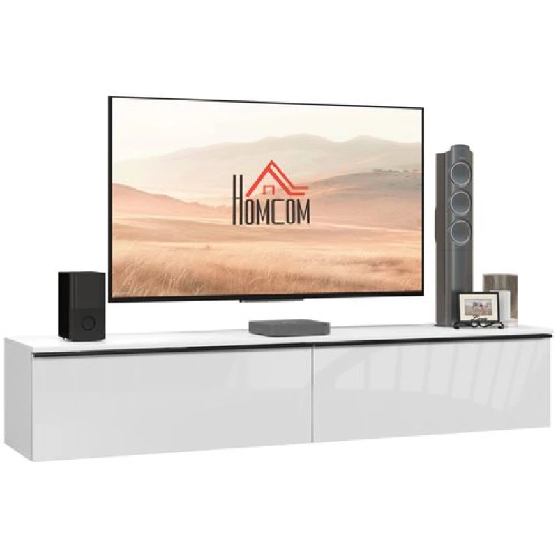 Image of HOMCOM Wall Mounted TV Stand Unit with Storage and High Gloss Effect - White TJ Hughes 5056725554613