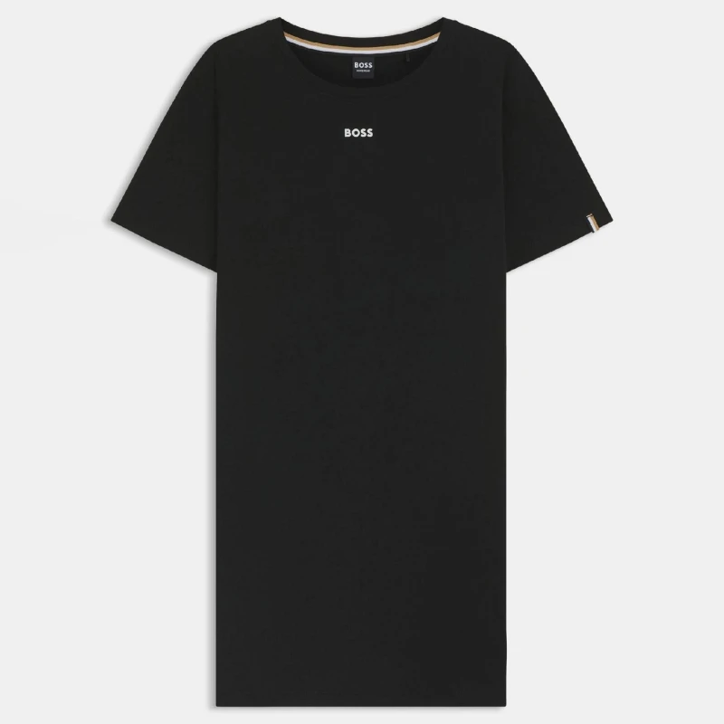 Image of Boss Stretch Cotton Nightdress with Logo Details Black female L
