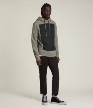 Image of AllSaints Mens Lobke Pullover Hoodie, Flint Gry/wshd BLK, Size: S