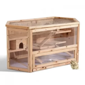 Image of Pawhut Hamster Cage Rodent Mouse Pet Small Animal Kit Large Wooden hut Box Double Layers Easy Clean