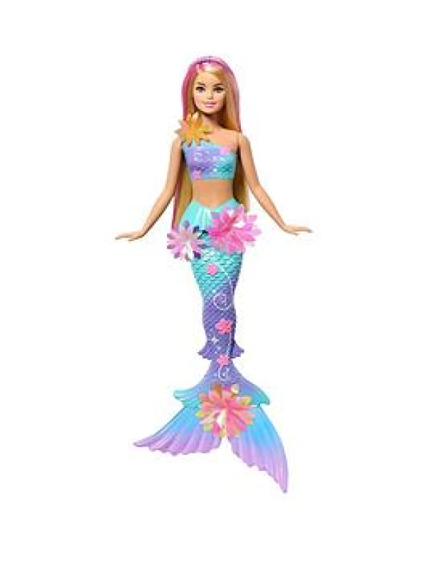 Image of Barbie Mermaid Toy Dolls with Surprise Magic Blooming Flowers Feature Ombre Tails Pearl Headband Accessory & Long Blonde Hair with Pink Highlights