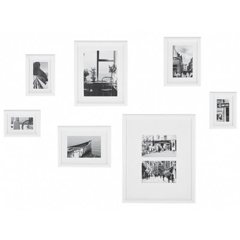 Image of Beliani Set Of 7 Photo Frames Zinare Urban Motif White