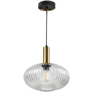 Image of Schuller Lighting - Schuller Norma Globe Pendant Ceiling Light Black, Brass, Clear Glass, E27