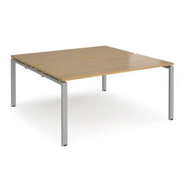 Image of Adapt Bench Desk 2 Person Starter Rectangular Desks 1600mm Oak Tops With Silver Frames 1600mm Depth Adapt Oak E1616-SB-S-O