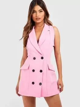 Image of Boohoo Contrast Button Tailored Blazer Dress - Candy Pink, Size 10, Women