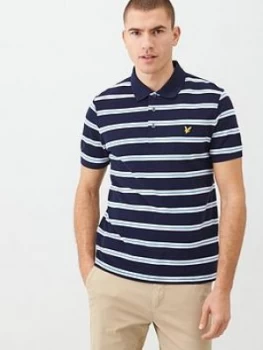 Image of Lyle & Scott Wide Double Stripe Polo Shirt - Navy, Size S, Men