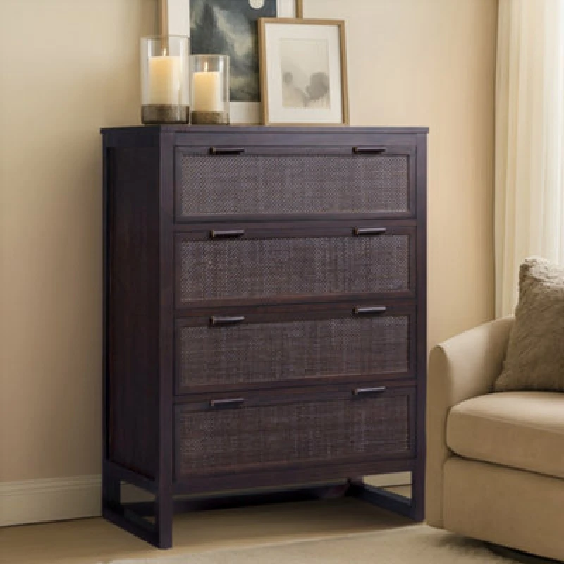 Image of Teamson Home Hatteras Chest Of Drawers 4 Drawer Bedroom Dresser, Espresso