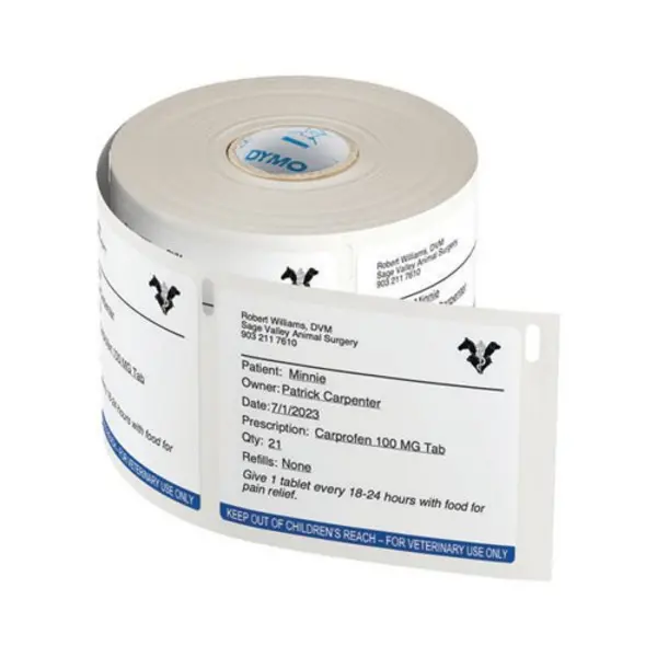 Image of Dymo Dymo Labelwriter Veterinary Prescription 54x70mm Easy-Peel 400 Labels (Pack of 6) 2187328 2187328