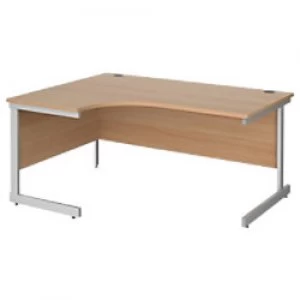 Image of Left Hand Ergonomic Desk with Beech Coloured MFC Top and Silver Frame Cantilever Legs Contract 25 1600 x 1200 x 725 mm