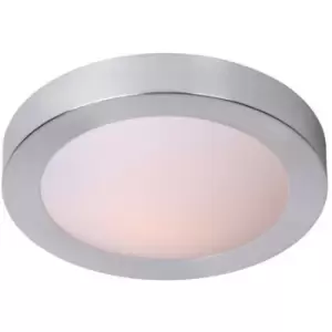 Image of Lucide FRESH - Flush Ceiling Light Bathroom - Ø35cm - 2xE27 - IP44 - Satin Chrome