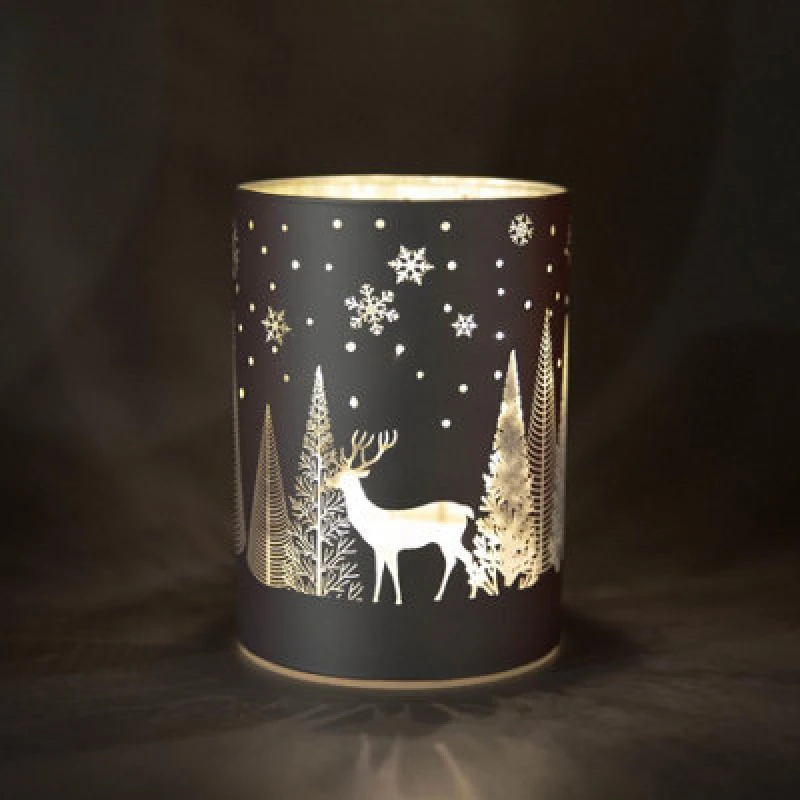 Image of Shatchi 14Cm Christmas Decorated Vase LED Silver Glass Vase / Forest