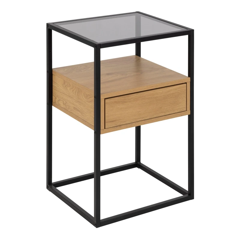 Image of Furniture To Go Randolf Square Bedside Table with 1 Drawer in Black & Oak Black Unisex