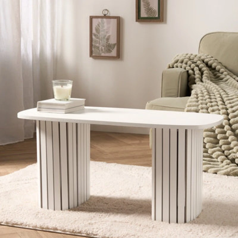 Image of OHS OHS Coffee Table Long Ribbed Living Room Office End Table Bedroom in Cream Cream One Size Unisex 5027434229758