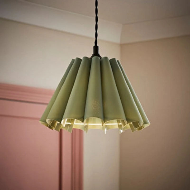 Image of ValueLights Lauren Fabric Pleated Scallop Edge Tapered Ceiling Floor Table Lamp Shade Pale Green