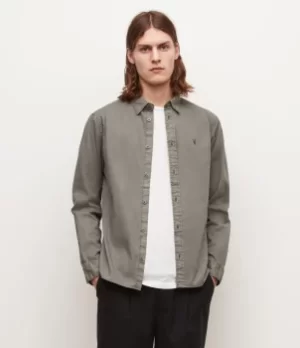 Image of AllSaints Mens Hawthorne Ramskull Stretch Shirt, Tarnished Grey, Size: XL