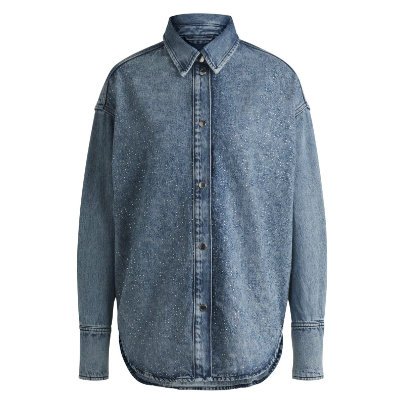 Image of Boss Womens Long Sleeve Denim Shirt Dark Blue female 4 (2XS)