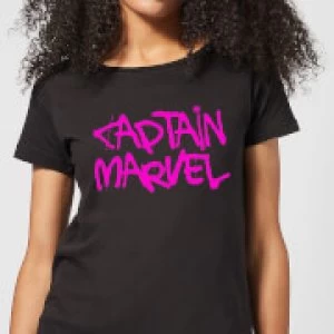 Image of Captain Marvel Spray Text Womens T-Shirt - Black